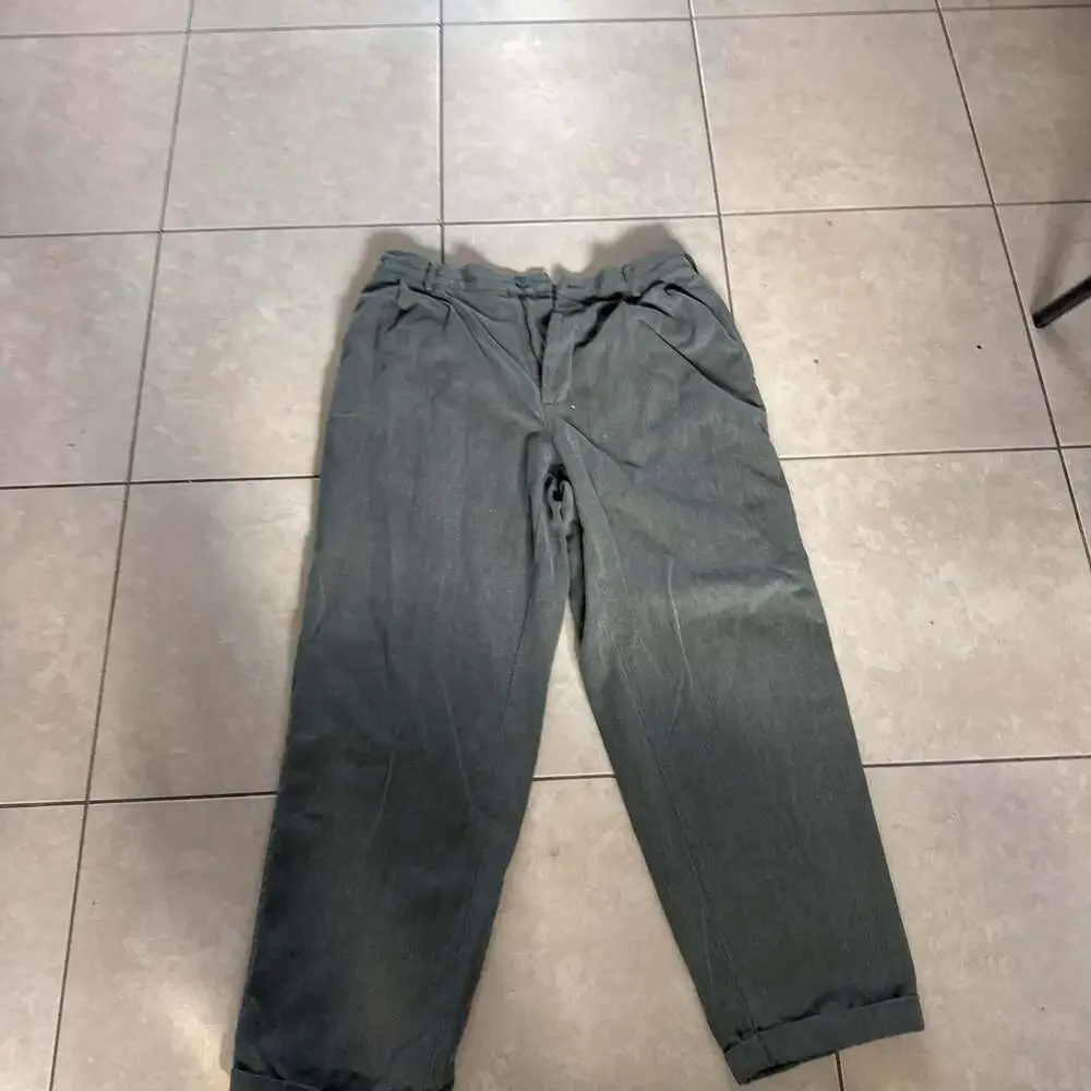 Vintage structure Unisex Pleated Loose Fit Cotton Trousers - Grey